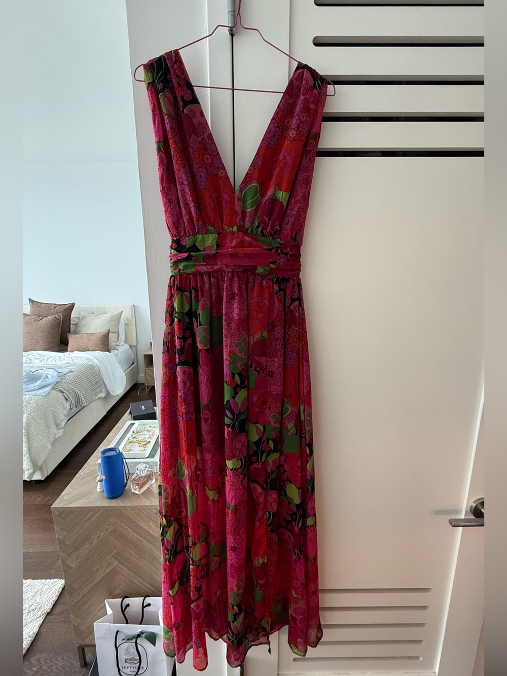Morgan de Toi Fuchsia Floral V-Neck Maxi Dress